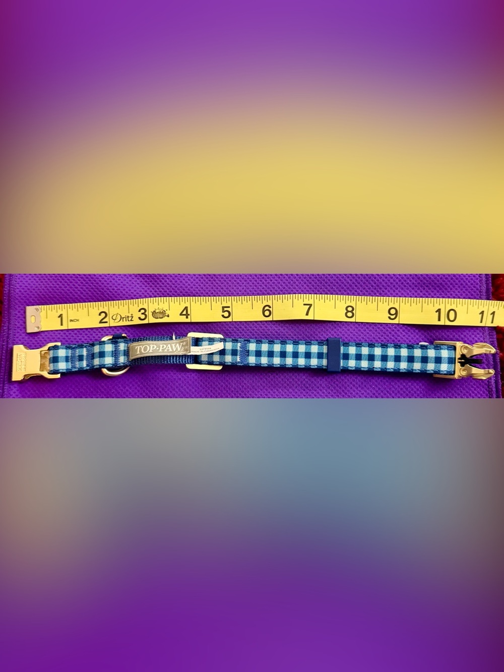 🐾 Top Paw Blue Plaid Dog Collar with Gold Hardware